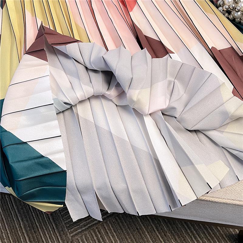 Женская весенне-осенняя юбка с высокой талией, гардеробного цвета, с блочной печатью, универсальная, плиссированная