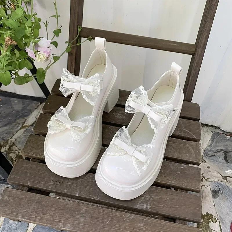 Модные женские туфли 2024 года, горячая распродажа, туфли Мэри Джейн с бантом-бабочкой для офиса и карьеры, новые туфли с круглым носком и пряжкой на высоком каблуке Zapatos