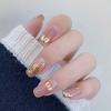 24 шт. новые французские золотые накладные ногти, длинные ногти, голая пудра, съемные носимые ногти, готовые ногти