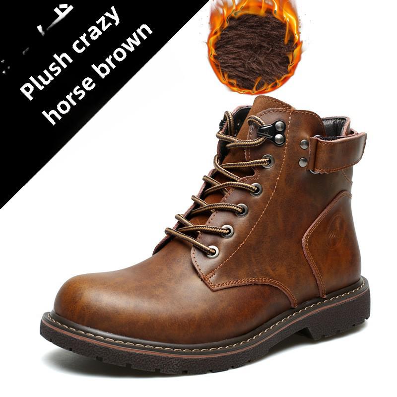 2025 British Men's Plus Velvet Leather Martin Boots Mid-Cut - Теплые, модные повседневные хлопковые ботинки