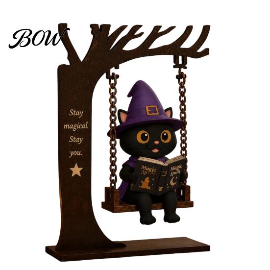 Halloween Celebration Accessories Funny Swing Ornament, Witch/Skeleton/Mummy/Pumpkin Ghost Sitting on Indoor Outdoor Decorations Reading Book Figurine