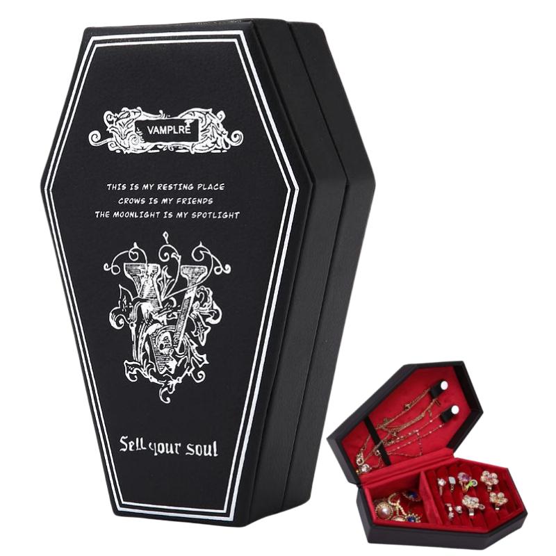 1/2pcs Gothic Coffin-Shaped Jewelry Box PU Leather Multi-Compartment Organizer for Rings Necklaces Earring Halloween Gift Case