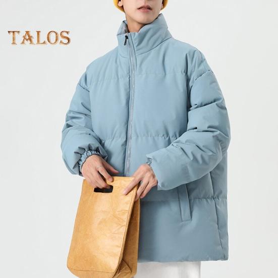 Мужская хлопковая куртка с воротником-стойкой, длинным рукавом, застежкой-молнией, утолщенным пуховым пальто с карманами, однотонная стеганая верхняя одежда