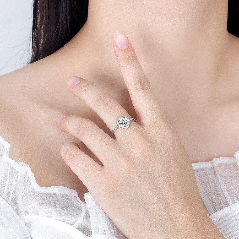 ANENJERY Круглое обручальное кольцо в форме сердца со сверкающим цирконием в один карат для женщин, классическое изящное открытое кольцо Bague Anillo