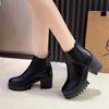 Chunky Ankle Boots Women Square Heel 2025 Autumn Winter New Single Boot Frosted Black Height-raising Platform Heels