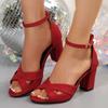 Fashion Summer New Versatile One Buckle Strap Open Toe Sandals Women's Round Toe Block Heel Water Platform High Heels