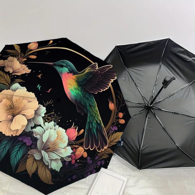1pc Hummingbird Floral Night Garden Umbrella with Plastic Handle,Suitable for All Seasons Home Travel Outdoor UmbrellaDD410