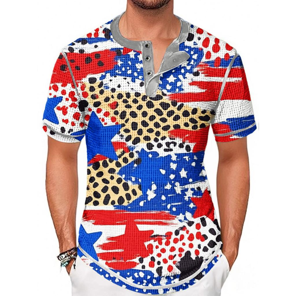 Летняя мужская футболка с воротником-стойкой и короткими рукавами с принтом «День независимости»