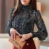 Модная шифоновая блузка с длинным рукавом, женские повседневные топы, женская тонкая элегантная рубашка с воротником-стойкой с цветочным принтом, женская одежда