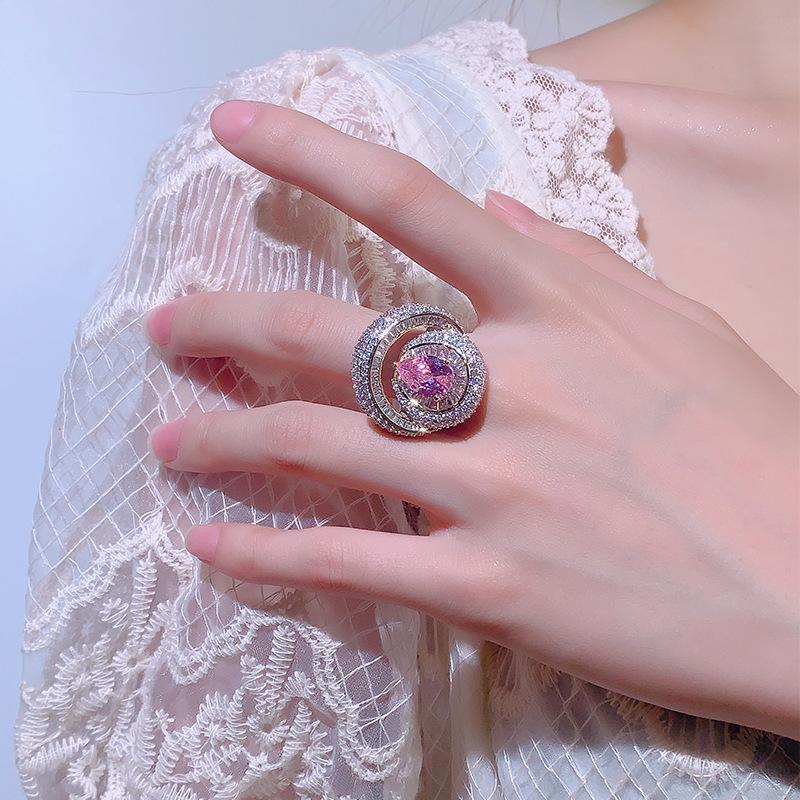 Jewelry High-End Luxury Full Diamond Ring Ruby Pigeon Blood Red Blue Pink Yellow Zirconium Women'S Pincer Ring