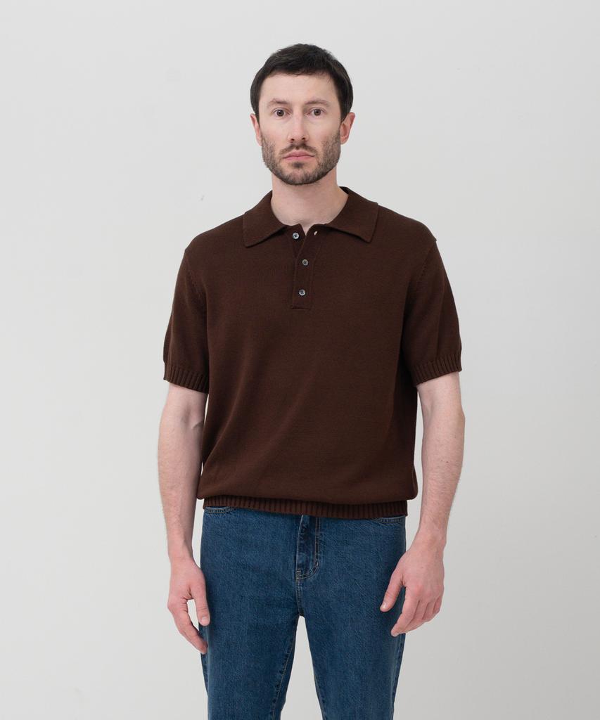 MANNERGRAM 100% Soft Cotton 3-Ply Polo Short Sleeve Knit Brown