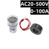 22MM 0-100A Digital Ammeter Current Meter/Voltage Meters Indicator Led Lamp Square Signal Light AC20-500V