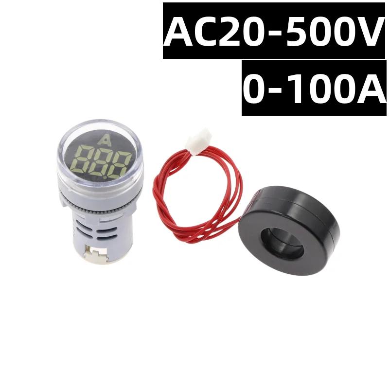 22MM 0-100A Digital Ammeter Current Meter/Voltage Meters Indicator Led Lamp Square Signal Light AC20-500V