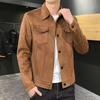 Men's Deerskin Suede Lapel Jacket - Spring/Autumn Casual Trend, Solid Color, Large Size.