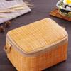 Portable Wicker Rattan Basket Waterproof Tableware Container Khaki Lunch Box Keep Warm Outdoor Camping Picnic Bag