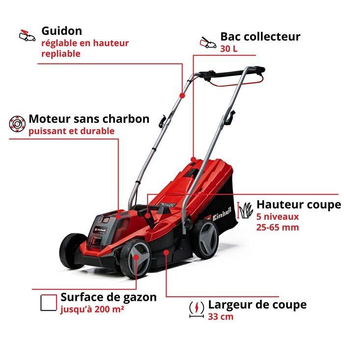 Einhell Tondeuse à gazon sans fil GE-CM 18/33 Li Kit PXC (18V, 200 m²) Livré avec Batterie 4,0 Ah et Chargeur