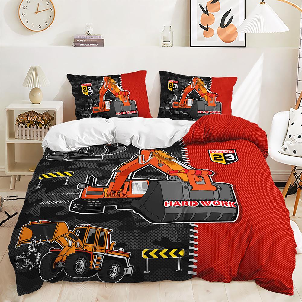 Трехпредметный пододеяльник с бульдозером и большим грузовиком, двухпредметный комплект постельного белья