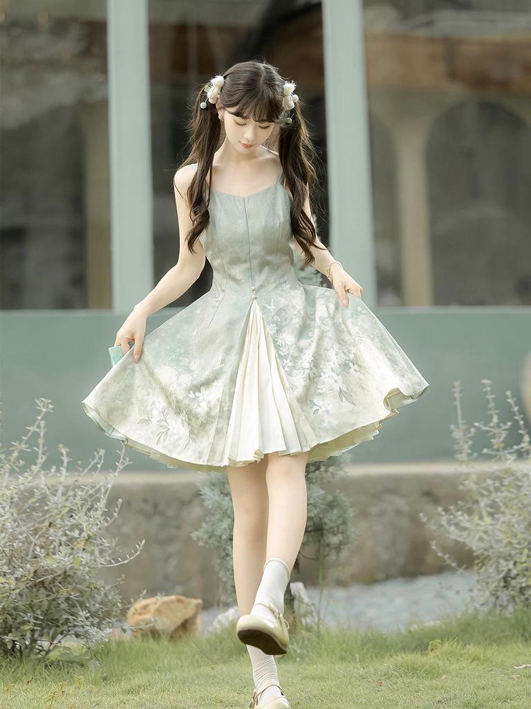 Женский комплект Yi Meng Ge Fangcao Ji Hanfu — топ и платье в китайском стиле 7389