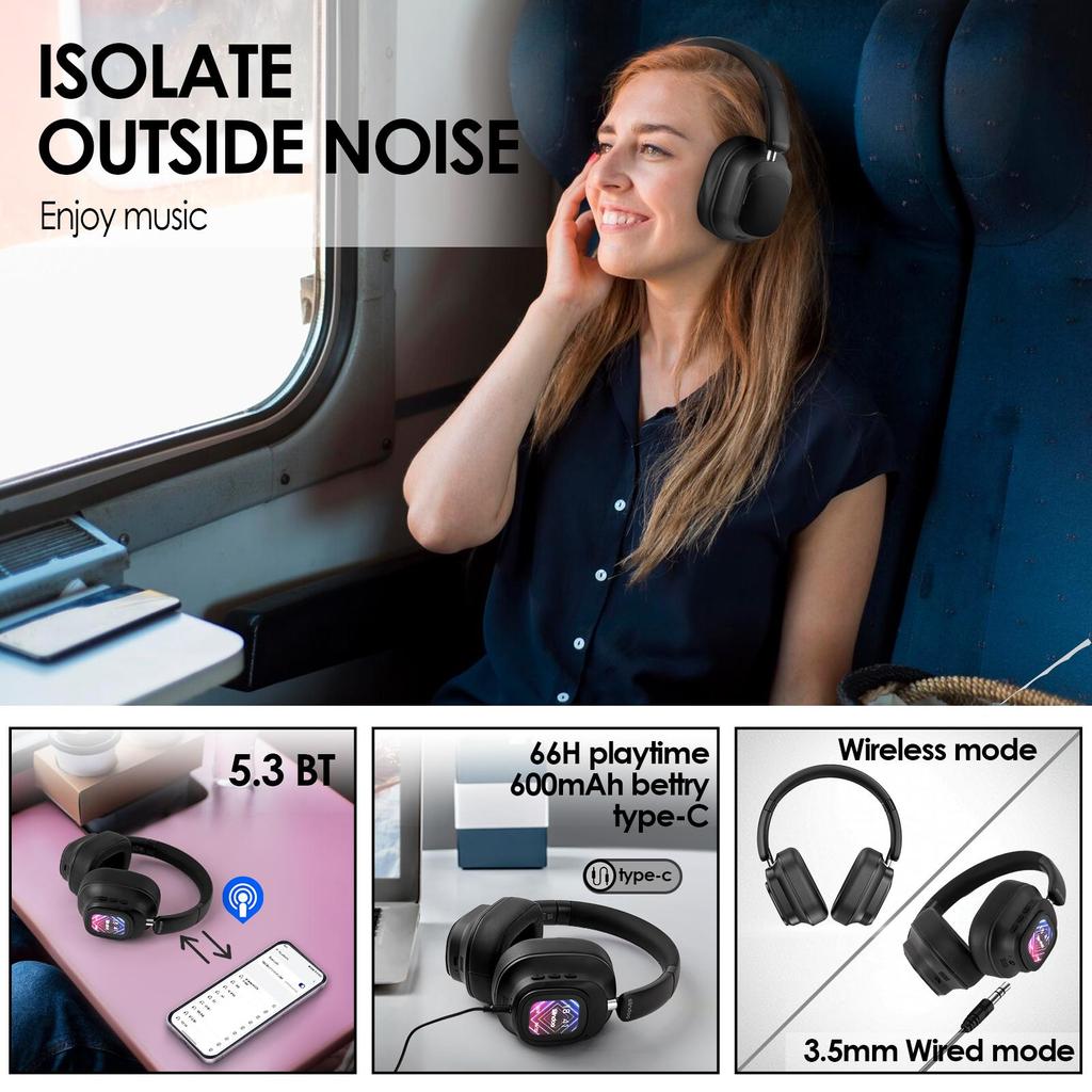 Гибридные наушники Siindoo с активным шумоподавлением, сенсорным экраном, беспроводные полноразмерные наушники Bluetooth, несколько эквалайзеров для домашнего офиса и путешествий