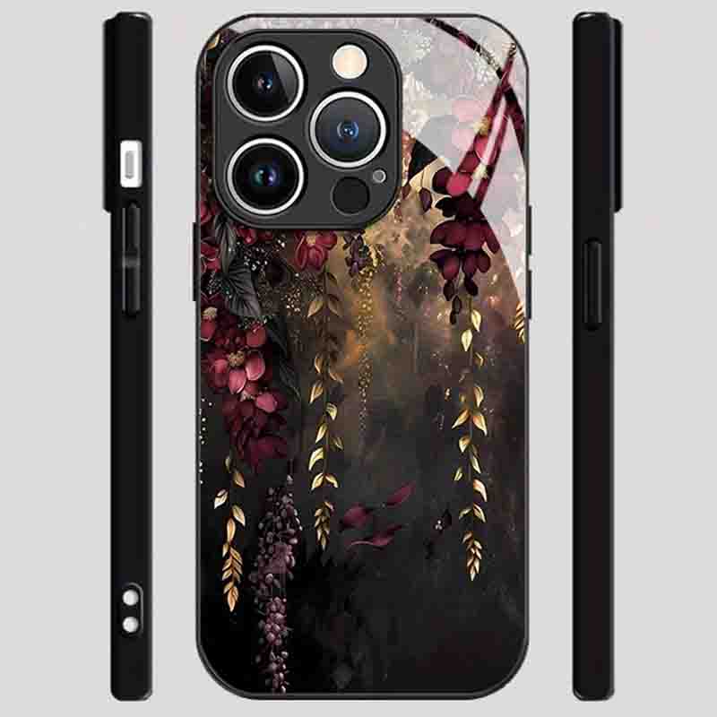 Чехол для телефона для iPhone 17 16 15 14 Pro Max 13 12 11 16E 17 Air 7 8 Plus XR XS X Модный Арт Цветочный узор Закаленное стекло