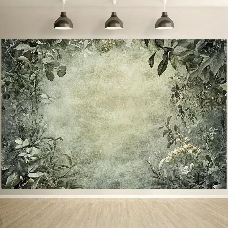 Зеленый фон с 2D-листьями для фотосессий будущих мам, свадеб и помолвок