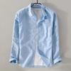 Men's Breathable White Long-Sleeved Slim-Fit Linen Shirt with Sun Protection