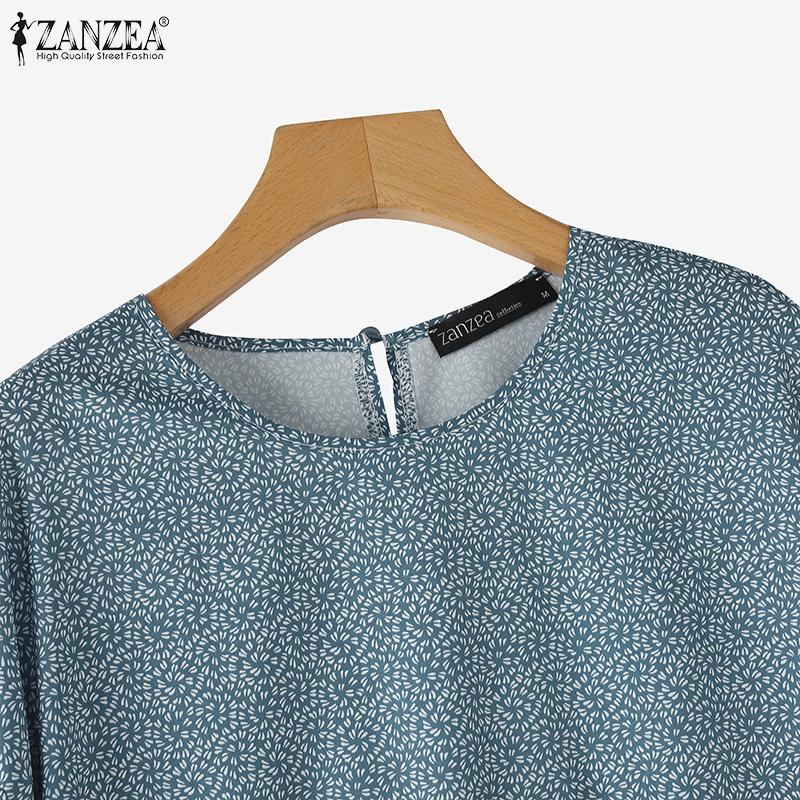 ZANZEA Женская повседневная свободная блузка с круглым вырезом и рукавами 3/4 с цветочным принтом