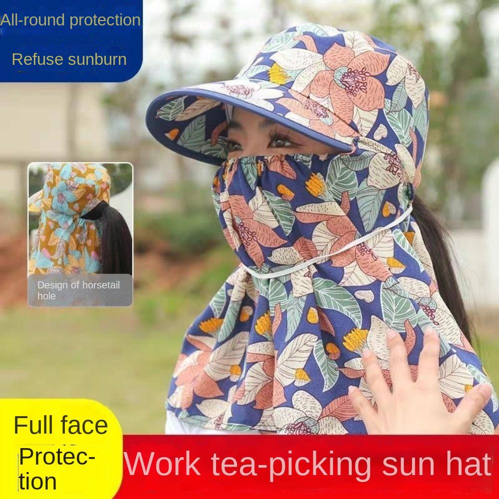 Anti-UV Tea Picking Cap Wide Brim Sunscreen Hat Casual Women's Ponytail Hat Outdoor