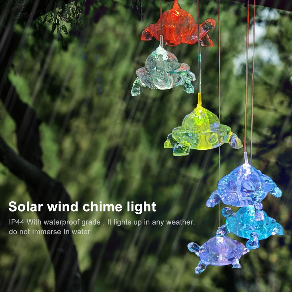 Solar Turtles Hanging Lamp Wind Chime Pendant Light IP44 Mixcolor Slow Flashing