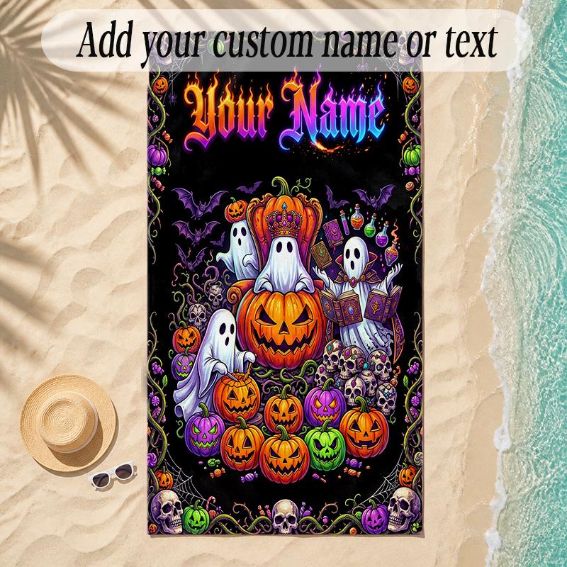 Halloween Theme Soft Beach Towel Personalized Custom Name Text Towel Portable for Beach Pool Travel