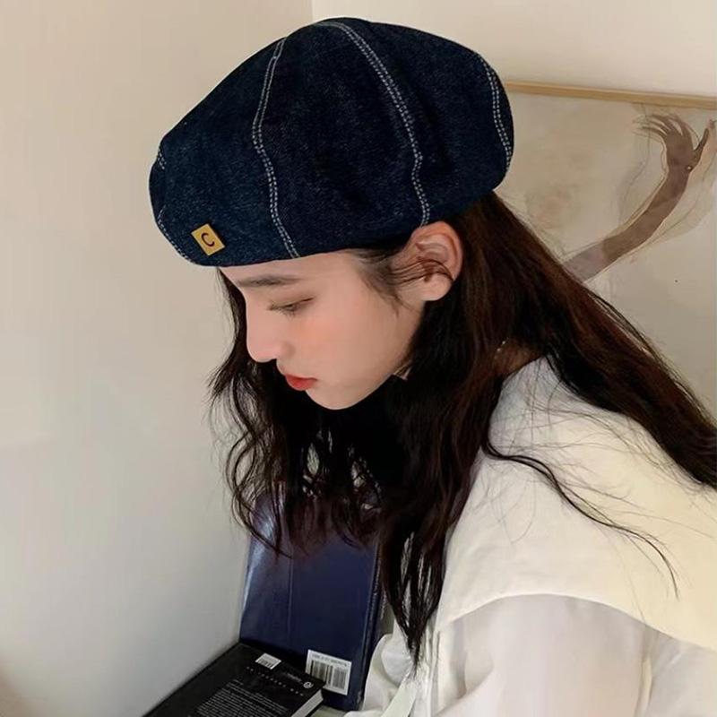 Темпераментный берет, шляпа для женщин, осенние новые хлопковые джинсовые береты большого размера, модная шляпа художника, шапки с чешуйчатыми облаками, шляпа с тыквой
