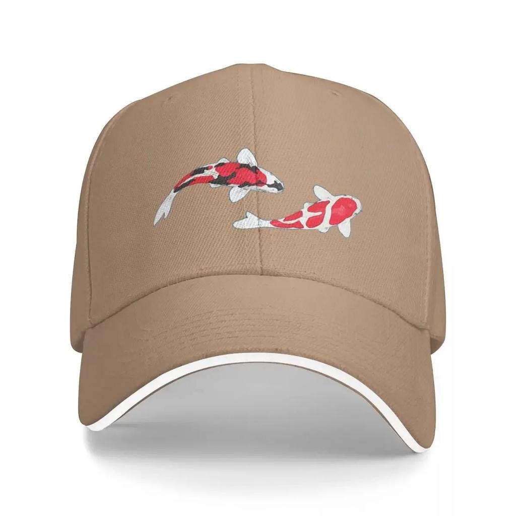 Koi Fish Kuhaku Showa Sanke Koi Fish Design Black Background Baseball Cap Military Tactical Cap cute Men's Luxury Women's