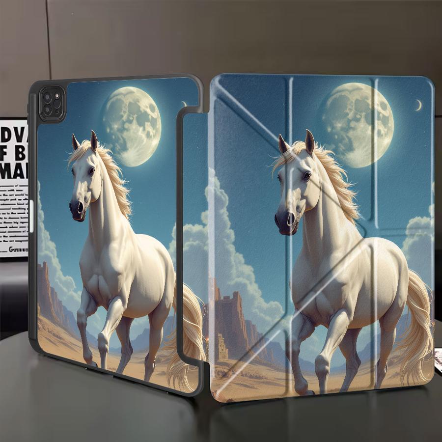 Чехол-подставка Чехол для планшета Для iPad Mini 6 7 Air 4 5 M3 M2 1 2 M4 11 дюймов Pro 11-го 10-го 9-го 8-го 7-го 12.9 дюймов Pro 2025 Белая Лошадь