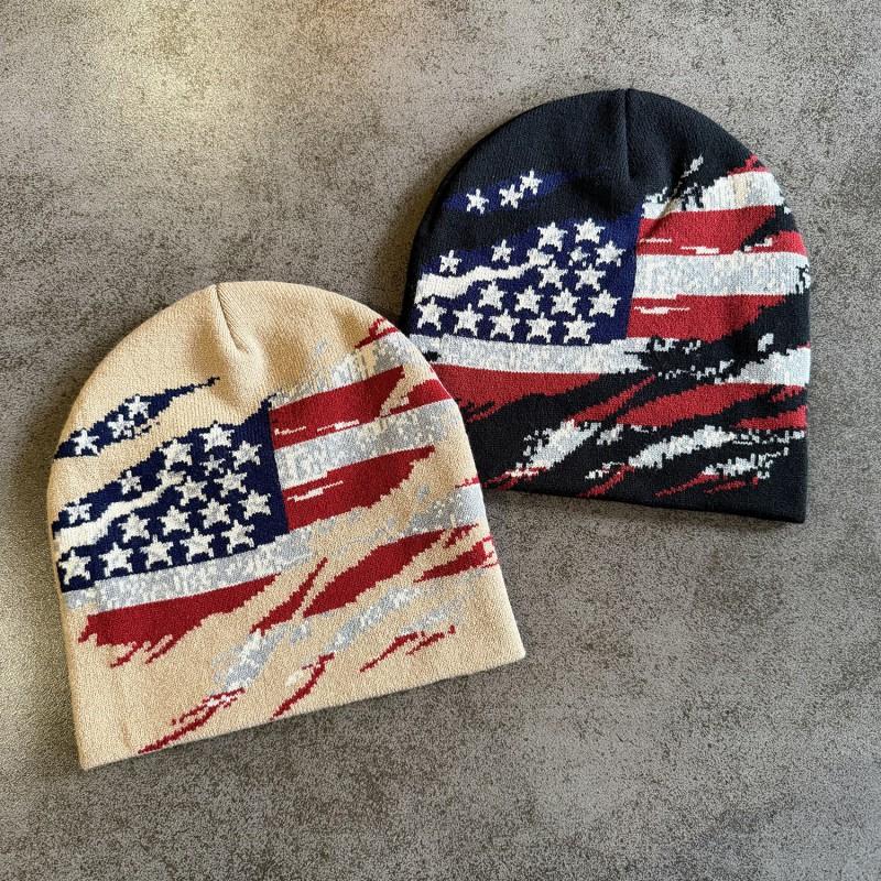 American Trend Flag Jacquard Knit Beanie Unisex Winter Outdoor Warm Star Hat