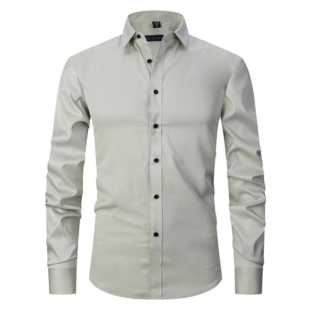 Elastic Shirt Men's Long Sleeve Shirt Men's Top Slim Solid Color Inch Shirt