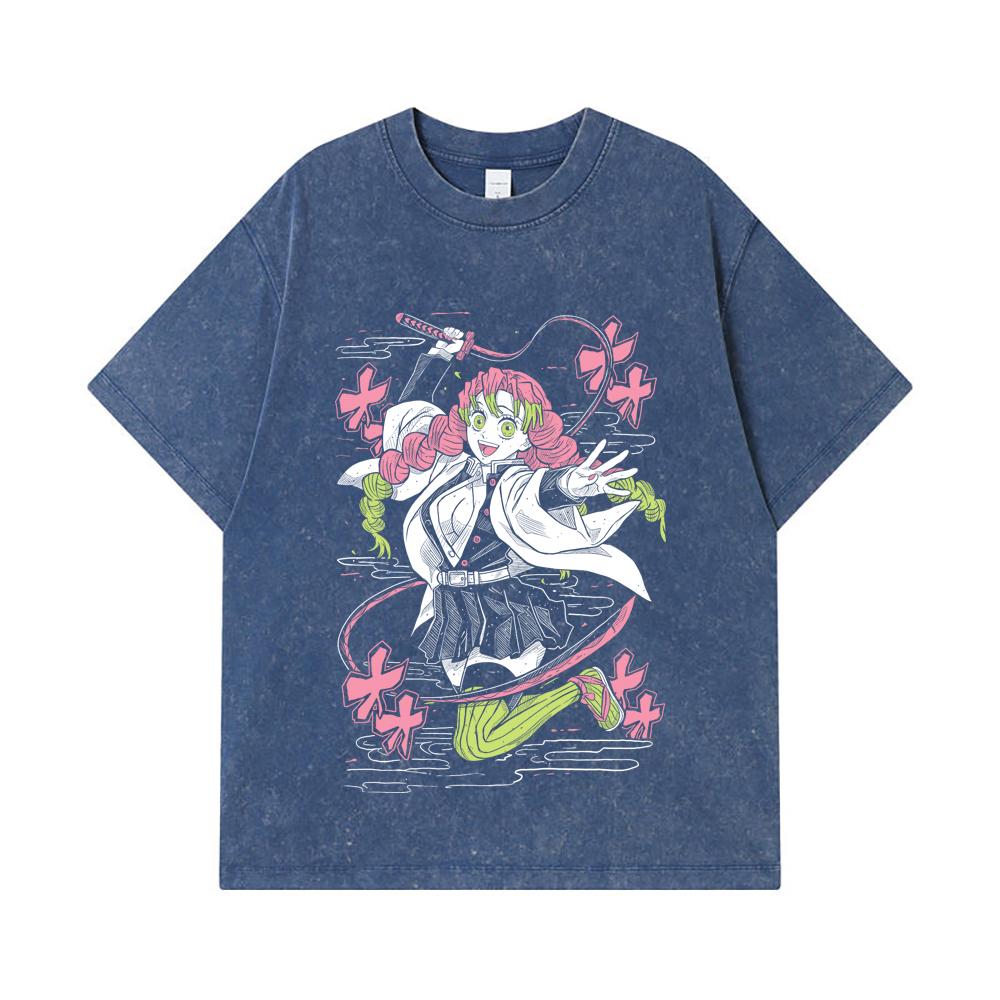 275 GSM Washed T-shirts 100% Cotton Demon Slayer V49 Mitsuri Print Unisex Heavy Cotton T Shirt