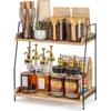 Vintage Wood & Iron Double-Layer Kitchen Spice Rack - Perfect for Office, Tea Room, or Coffee Storage