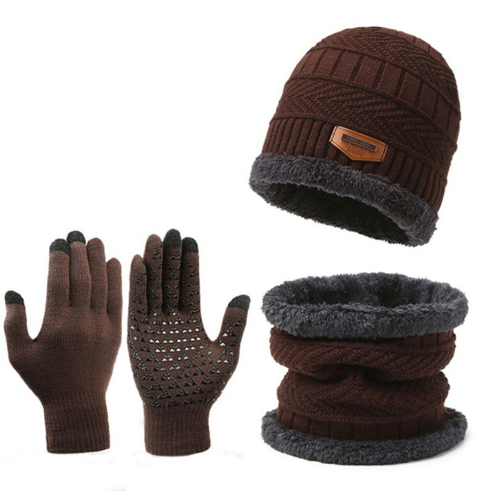 Windproof Hat Scarf Gloves Set Thickened Ear Protection Beanie Hat And Neck Scarf Outdoor