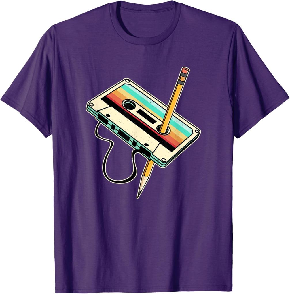 80s 90s Retro Party Costume Nostalgia Cassette TShirt Graphic Tee Unisex Casual Cotton TShirt