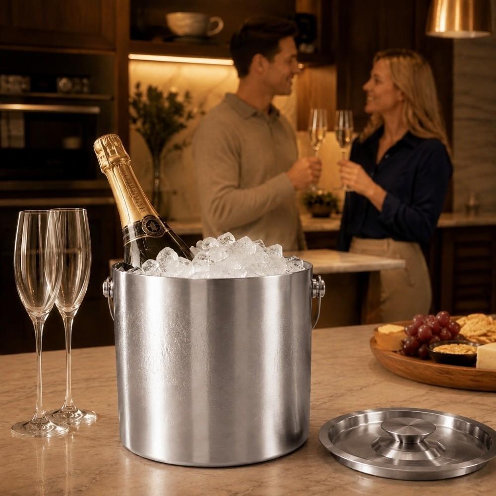 3L Stainless Steel Ice Bucket With Lid Champagne Beverage Tub Insulated Drink Cooler Home Parties