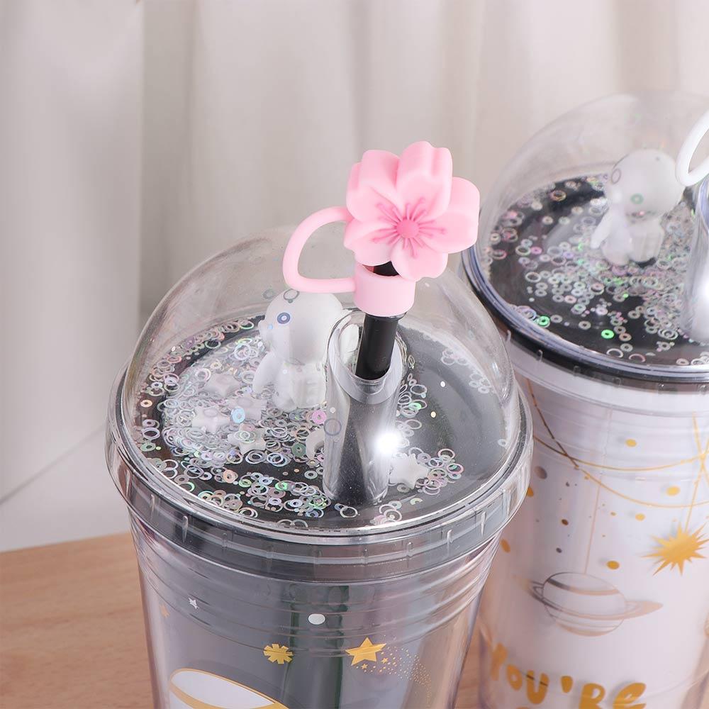 Silicone Cherry Blossoms Straw Cover Dust-Proof Straw Tips Begonia Flower Straw Topper  Tumbler