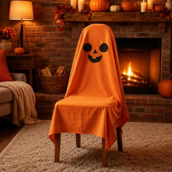 Easy Fit Ghost Chair Decor Halloween Cover, Cute Dining Reusable Seasonal Accents Decorative Slipcover for Holiday Party Home Furniture Protection