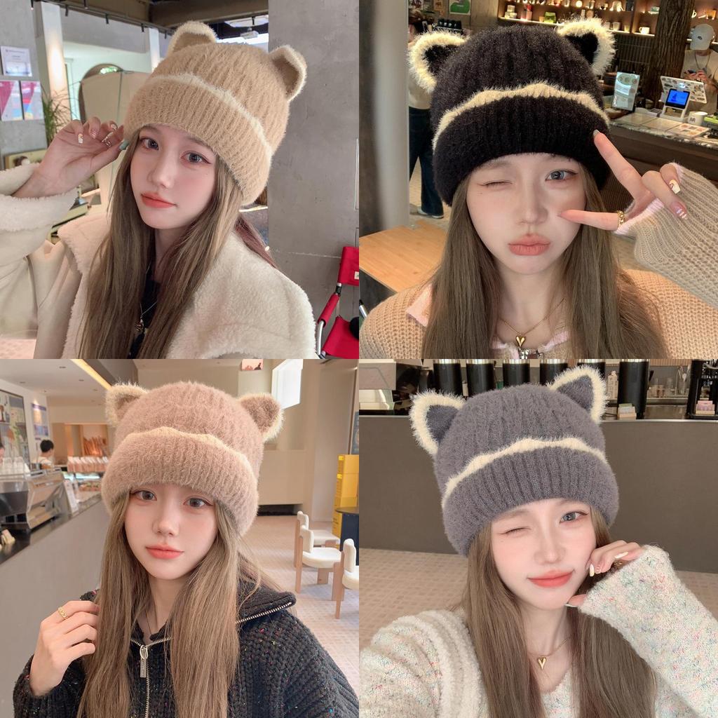 Knitted Hat For Women Winter Warmth Breathable Windproof With Cute Ear Design For Casual Wear