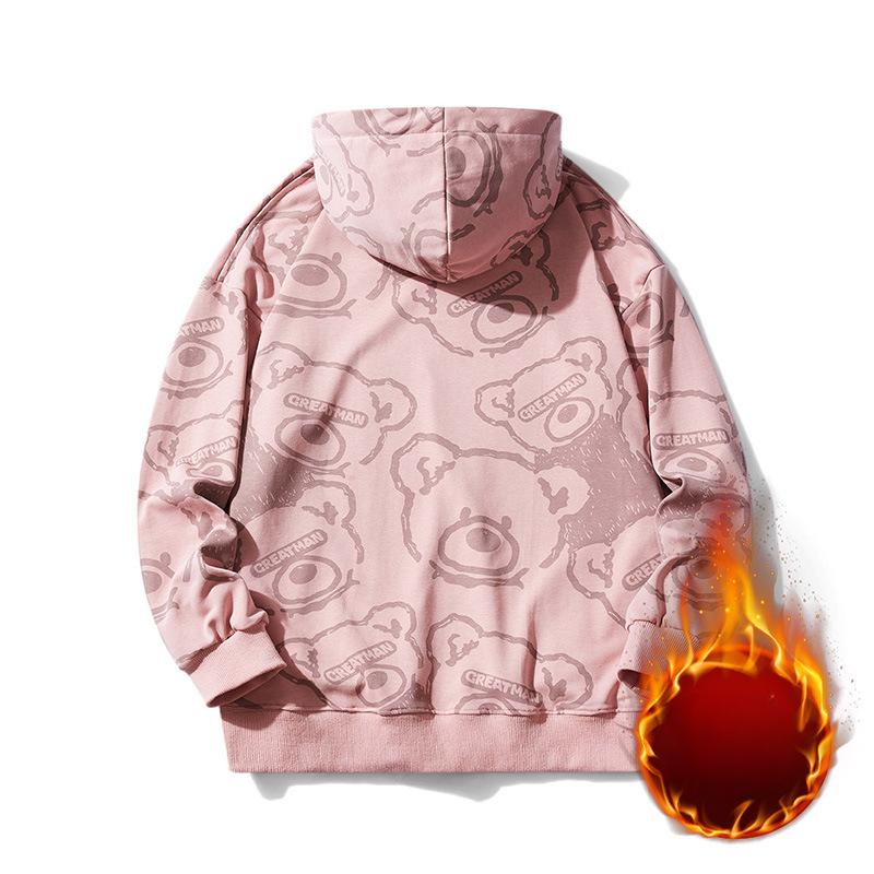 Осенне-зимняя модная брендовая повседневная, универсальная, удобная и модная бархатная толстовка с капюшоном и принтом медведя для пар