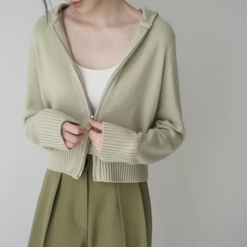 Весенний кардиган, свитер, пальто, женский дизайн, 2023, с длинным рукавом, с капюшоном, однотонный, с двойной молнией, вязаный кардиган, женский топ