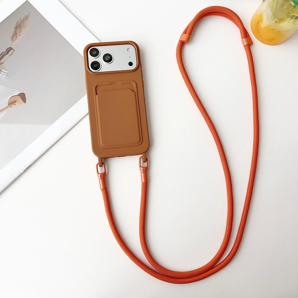 Регулируемый ремешок через плечо с кармашком для карты для IPhone Air 17 16 15 14 13 Pro Max Цветной силиконовый держатель-кошелек Ударопрочный чехол