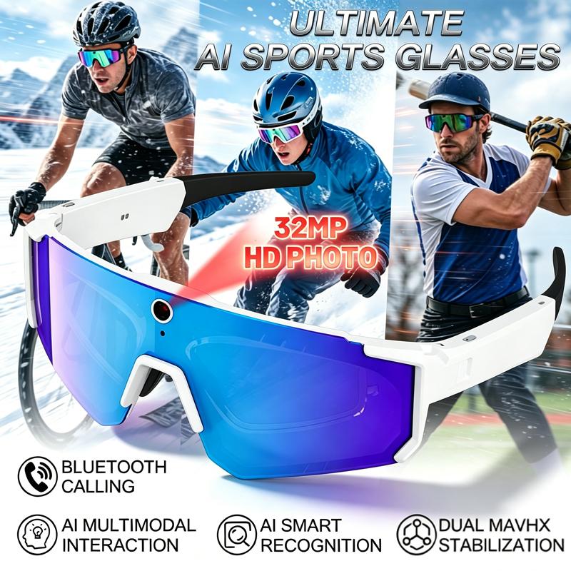 Мужские умные спортивные очки с HD-камерой 32 Мп, Bluetooth-звонки, 360° звук, солнцезащитные очки для велоспорта, ИИ-помощник, стабилизация изображения, новые