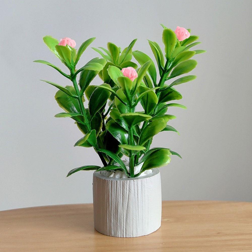 Lifelike Miniature Green Leaves Bonsai Green Mini Flower Pot Gift Dollhouse Potted Plant