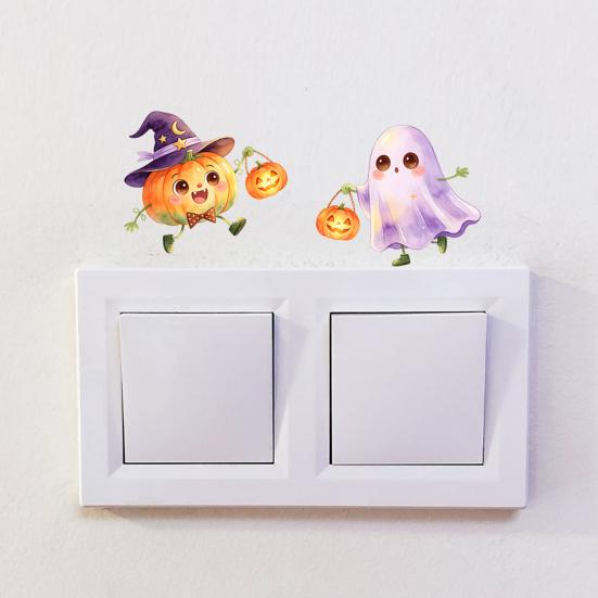 Seasonal Wall Decals Halloween Pumpkin Ghost Switch Sticker, Cartoon Light Self-Adhesive Panel Stickers Decoration Decal for Living Room Bedroom