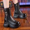 Зимние теплые ботильоны из натуральной кожи для женщин, толстый каблук 8 см, круглый носок, платформа, теплые ботинки с молнией сбоку